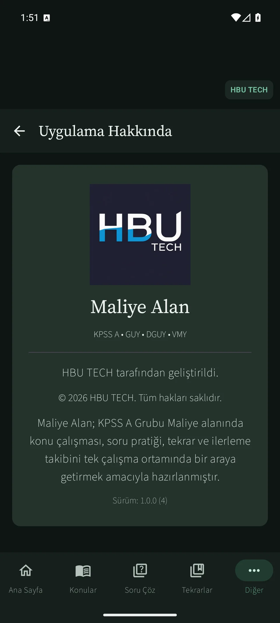 Maliye Alan: Uygulama Hakkında