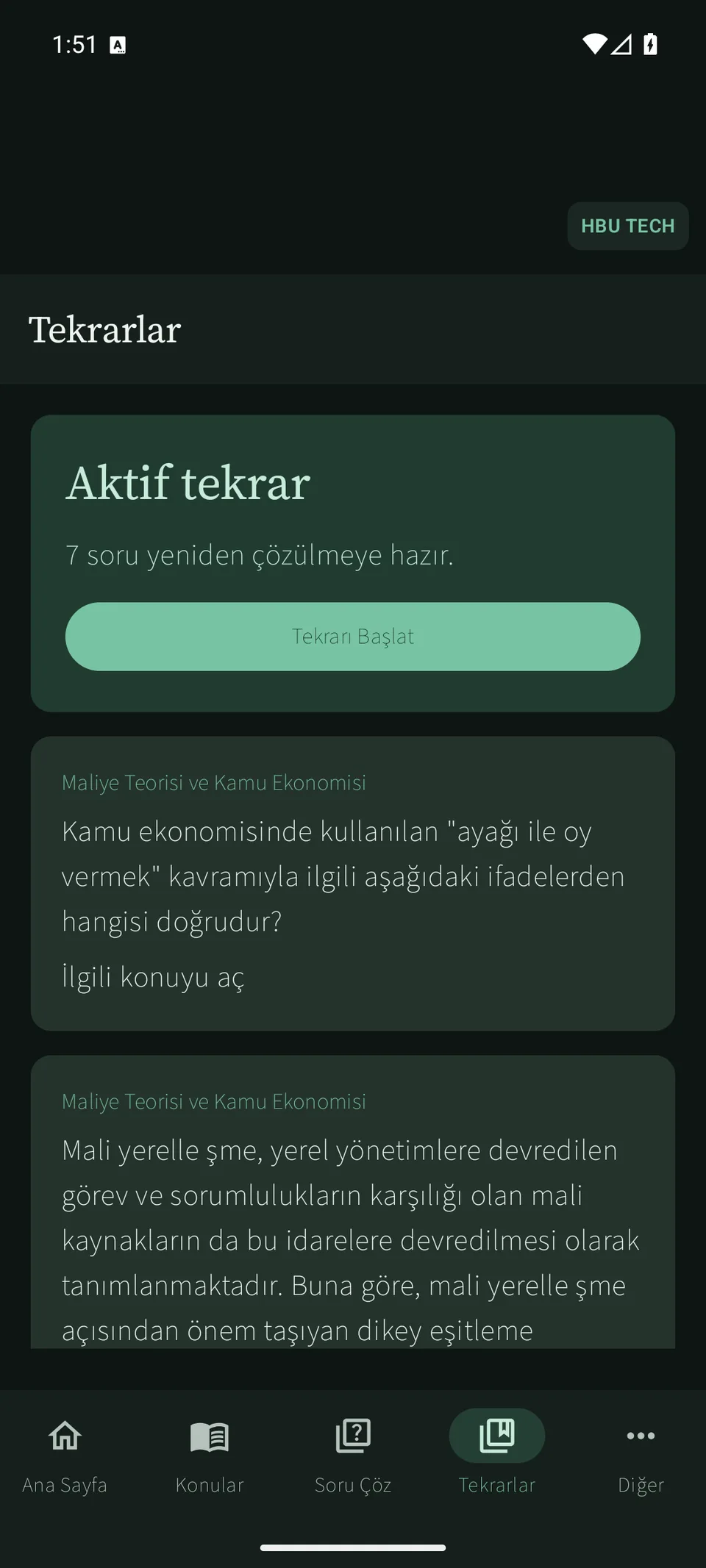 Tekrarını eksik konuya ayır. — uygulama ekranı